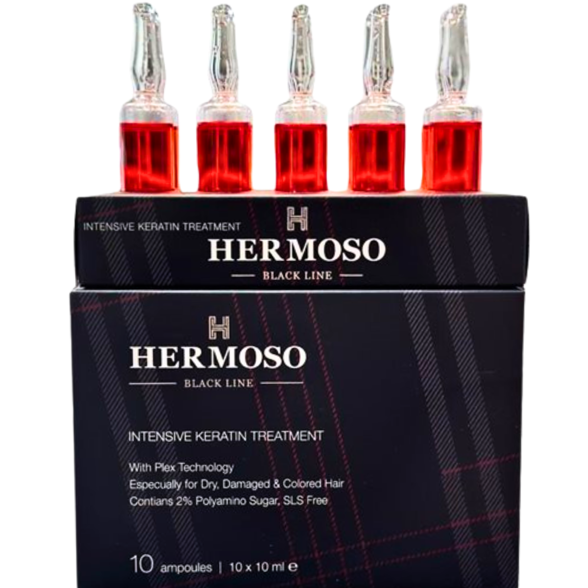 מארז 10 אמפולות HERMOSO בלק ליין לטיפול בשיער יבש, פגום, שיער שעבר טיפולים כימיים, צבע והבהרות הרמוסו