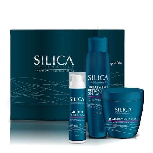 ערכת מוצרים לשיקום השיער לאחר החלקה SILICA שמפו+מסכה+סרום+מברשת סיליקה