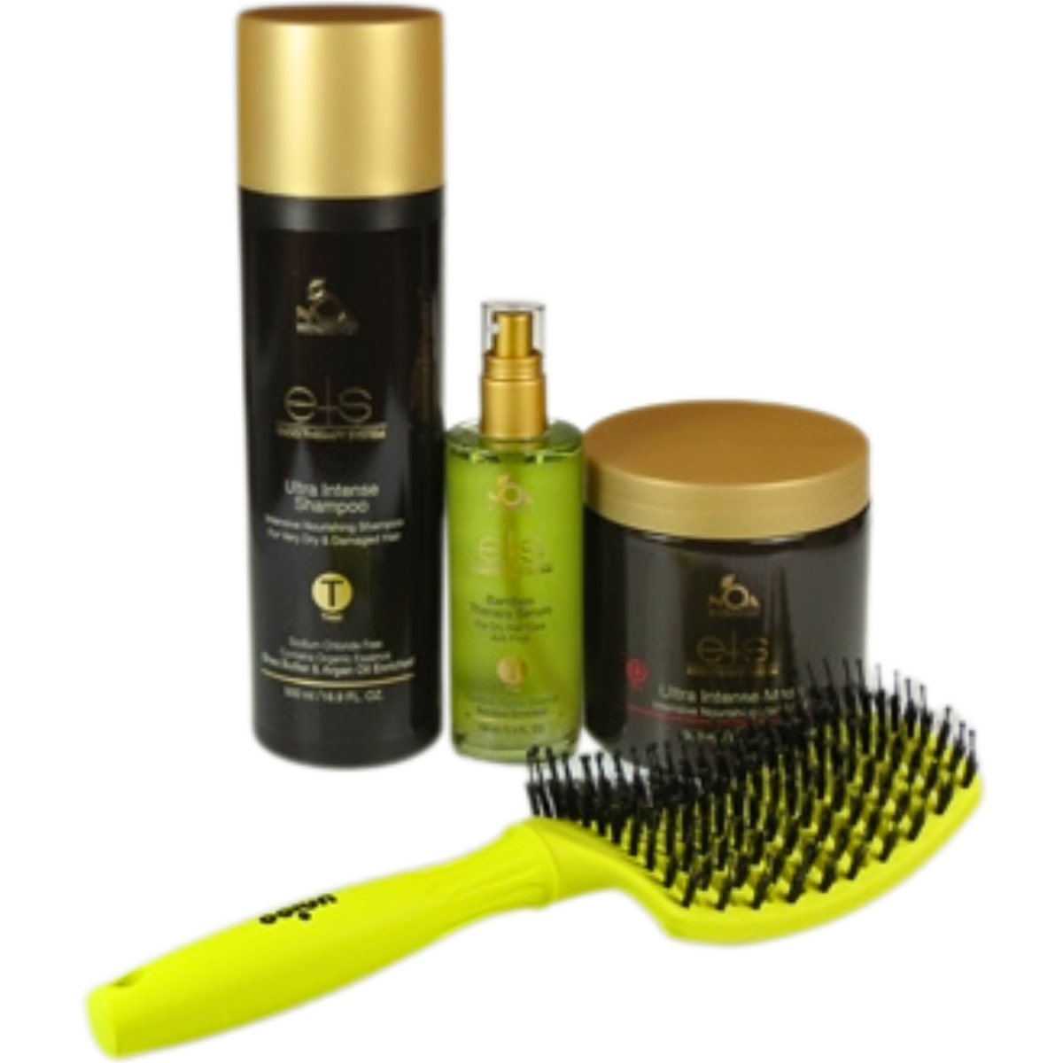 ערכה לשיער ULTRA INTENSE בתוספת לחות מוגברת לשיער יבש מאוד שמפו, מסכה, סרום + מברשת מתנה ETS