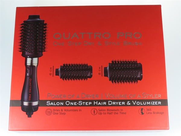 מברשת שיער חשמלית QUATTRO PRO לייבוש ועיצוב בעלת שני ראשים מתחלפים 6 ס"מ + 8 ס"מ