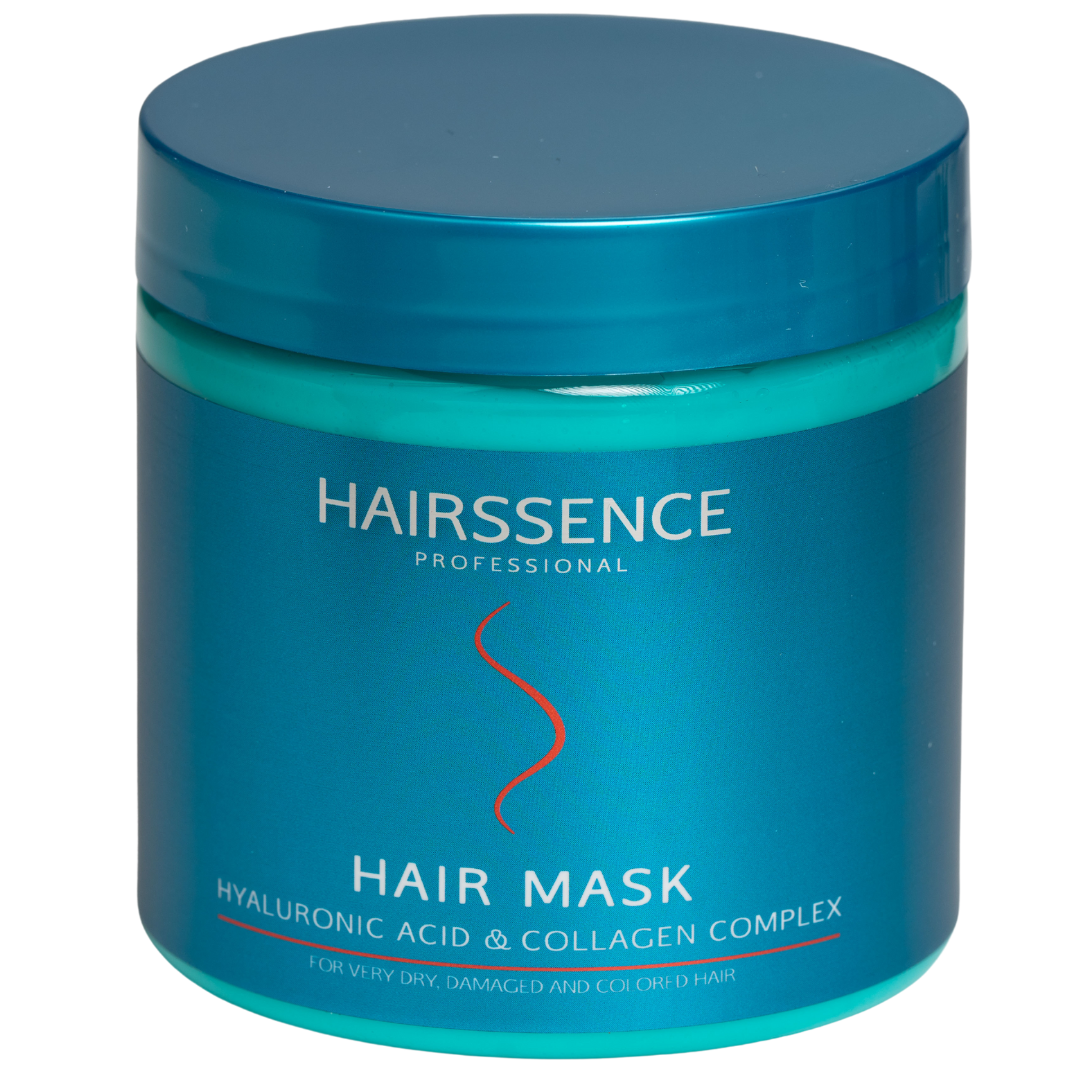 מסכה לשיער HAIRSSENCE חומצה היאלורונית וקולגן לשיער יבש, פגום וצבוע 500 מ"ל