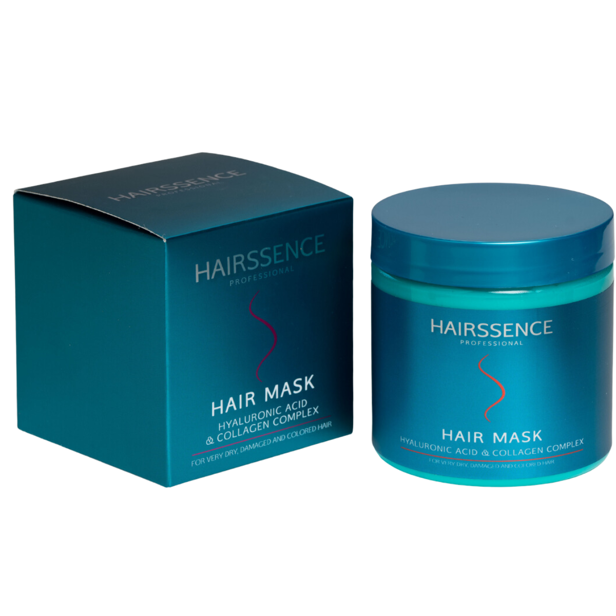 מסכה לשיער מסכה לשיער HAIRSSENCE חומצה היאלורונית וקולגן לשיער יבש, פגום וצבוע 500 מ"ל היירסנס Hairssence היירסנס מסכה לשיער